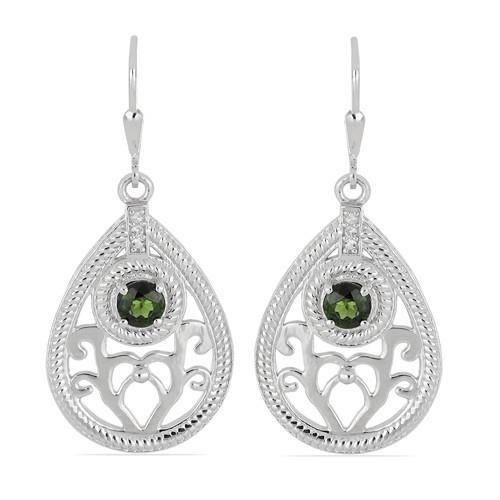 BUY GENUINE CHROME DIOPSITE GEMSTONE EARRINGS IN STERLING SILVER